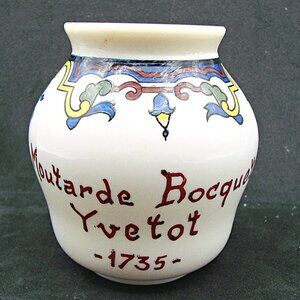 Vintage French Milk Glass Moutarde Bocquet Yvetot 1735 White Mustard Jar